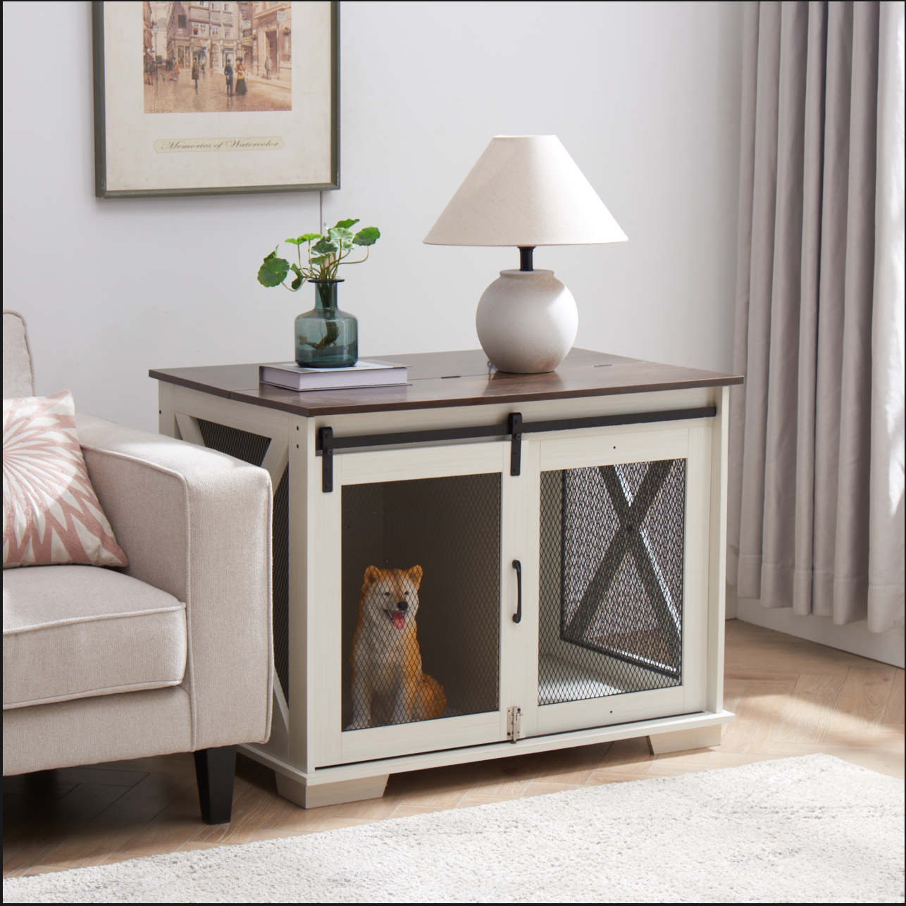 Farmhouse Dog Crate Furniture with wooden top
