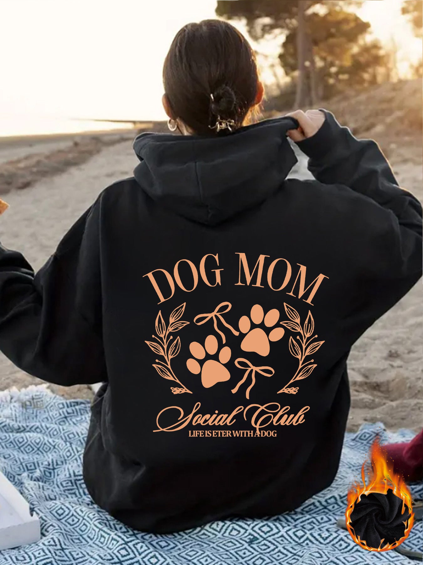 Dog Mom - Dog Lover Pattern Printed Hoodie Black