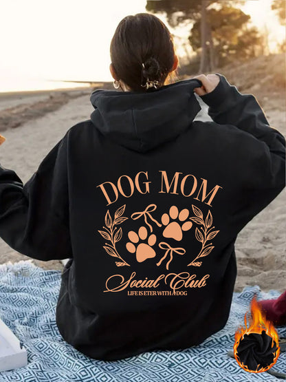 Dog Mom - Dog Lover Pattern Printed Hoodie Black