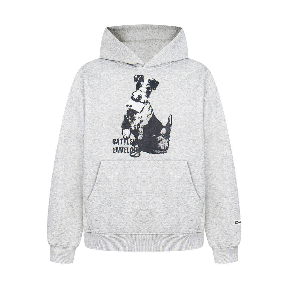 Animal Dog Printed Hoodie Gray