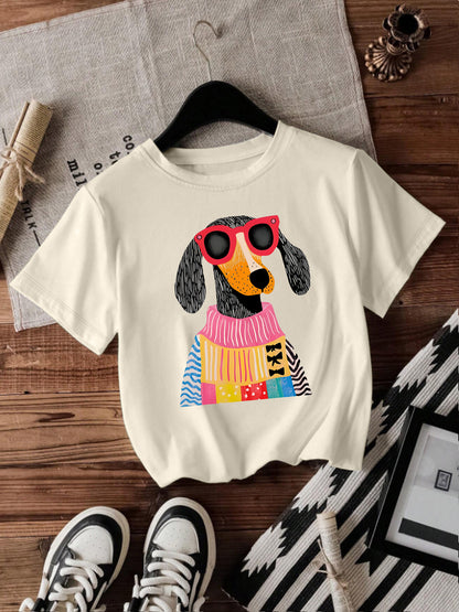 Dog Short Sleeved Female White Pullover Shirt