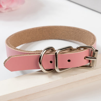 Premium Genuine Leather Dog Collar and Chain for Medium and Large Dogs Pink