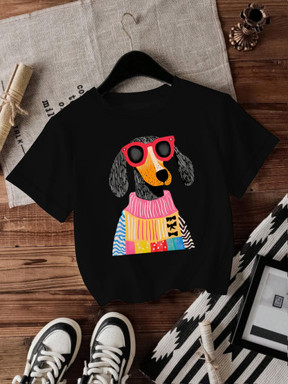 Dog Short Sleeved Female Pullover Shirt Black