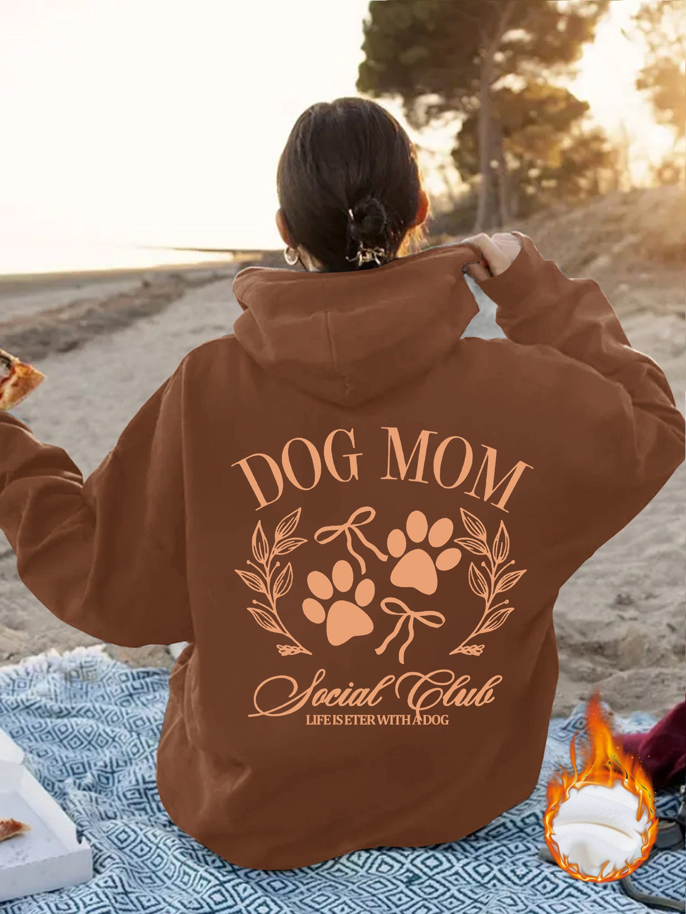 Dog Mom - Dog Lover Pattern Printed Hoodie Brown Color