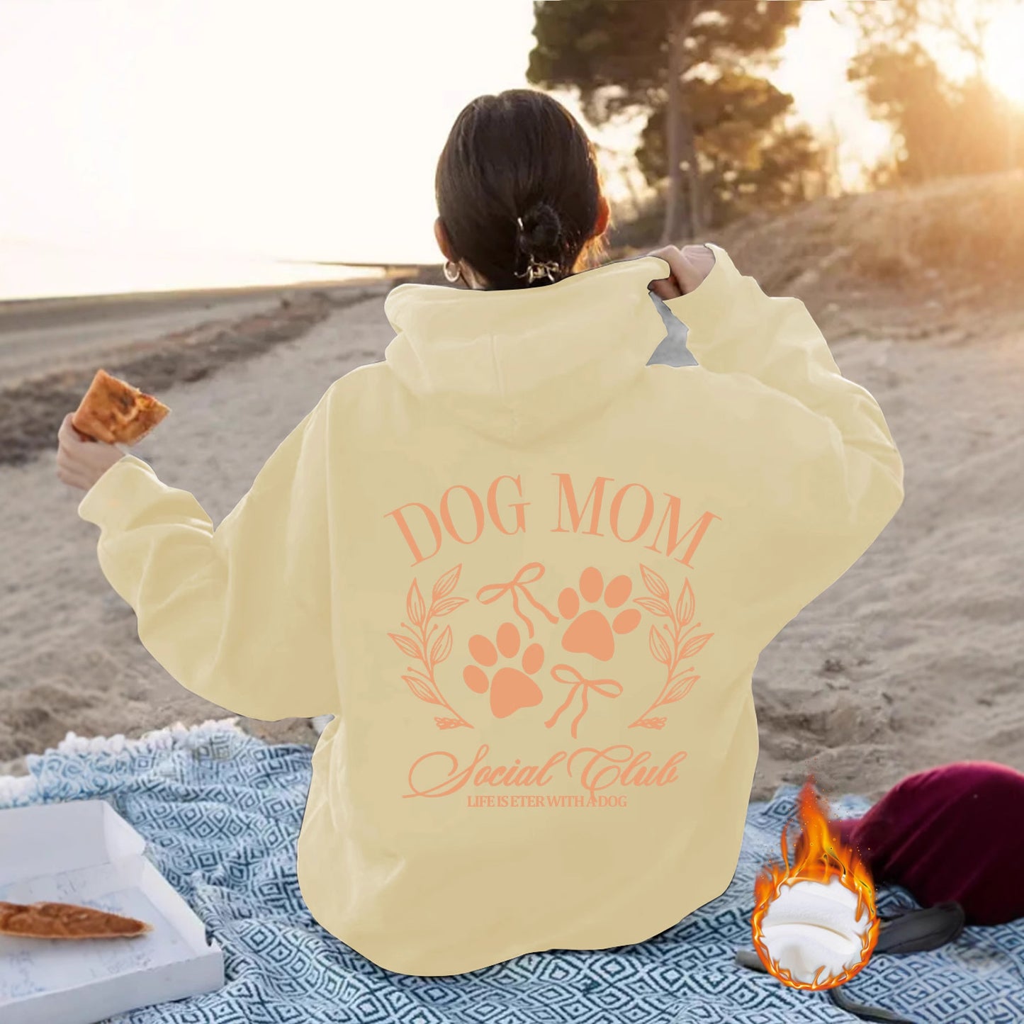 Dog Mom - Dog Lover Pattern Printed Hoodie Yellow