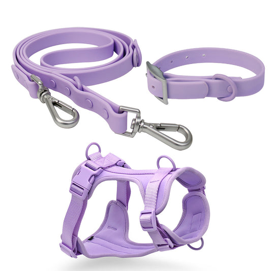 Waterproof PVC Dog Harness and Leash Set for Small and Medium Dogs Lavender set