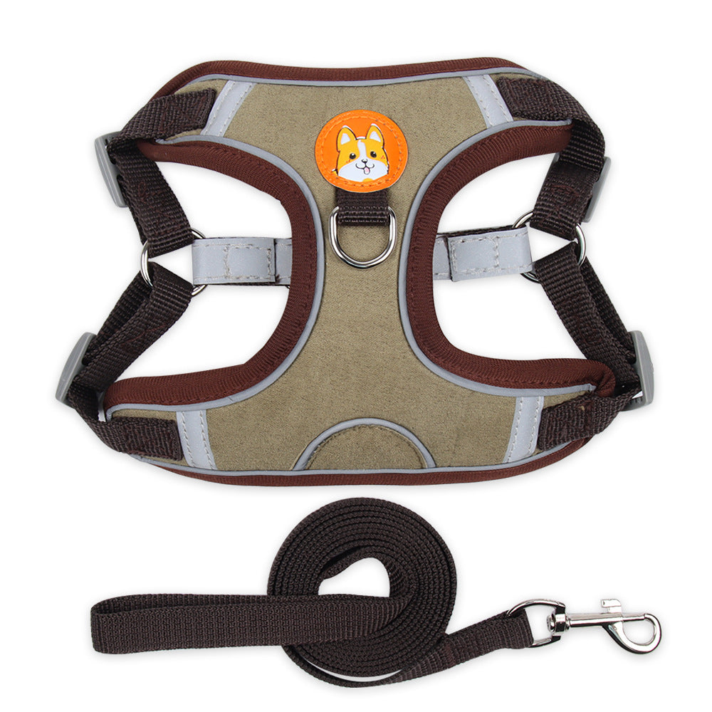 Reflective Dog Harness and Leash Set for Small Dogs – Vest Style Pet Harness Tan and Brown