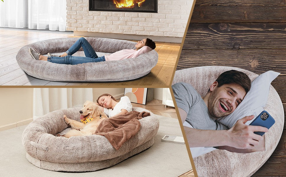 Portable Human Dog Bed for Adults and Pets – Giant Plush Floor Lounger 