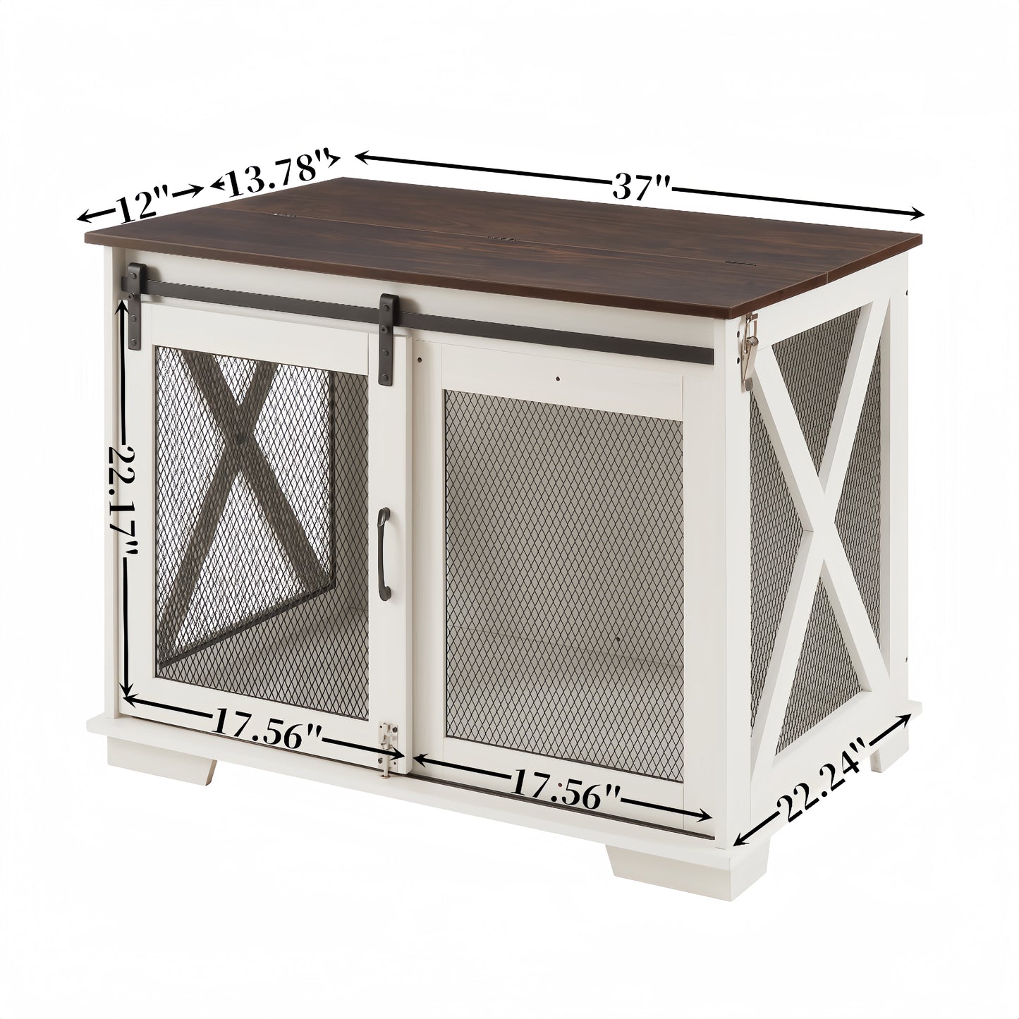 Farmhouse Dog Crate Furniture with Sliding Barn Door and dimensions