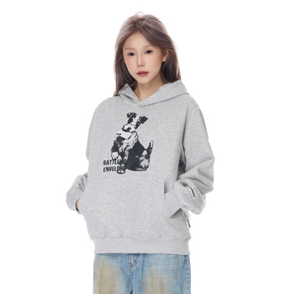 Animal Dog Printed Hoodie gray