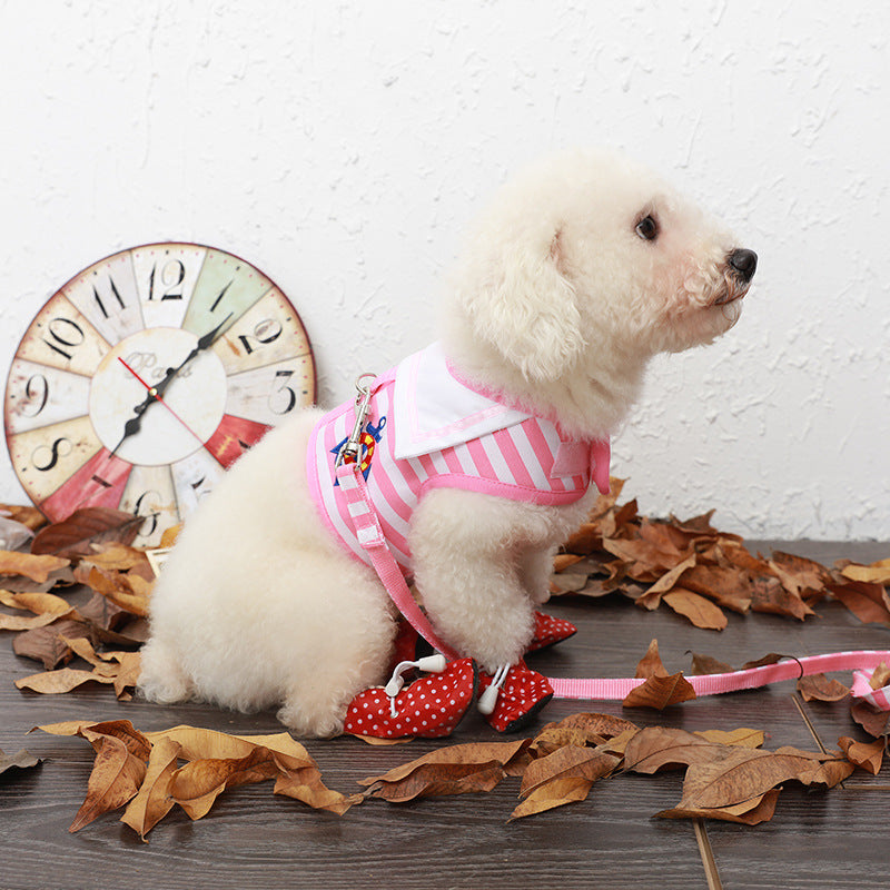 Adjustable Navy Dog Harness and Leash Set for Small  Dogs