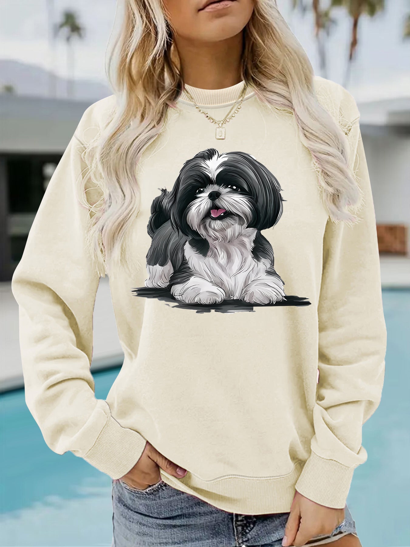 Xishi Dog Printed Pullover Off white