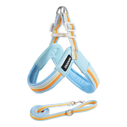 Vest-Style Dog Harness and Leash Set for Small and Medium Dogs Blue and Orange