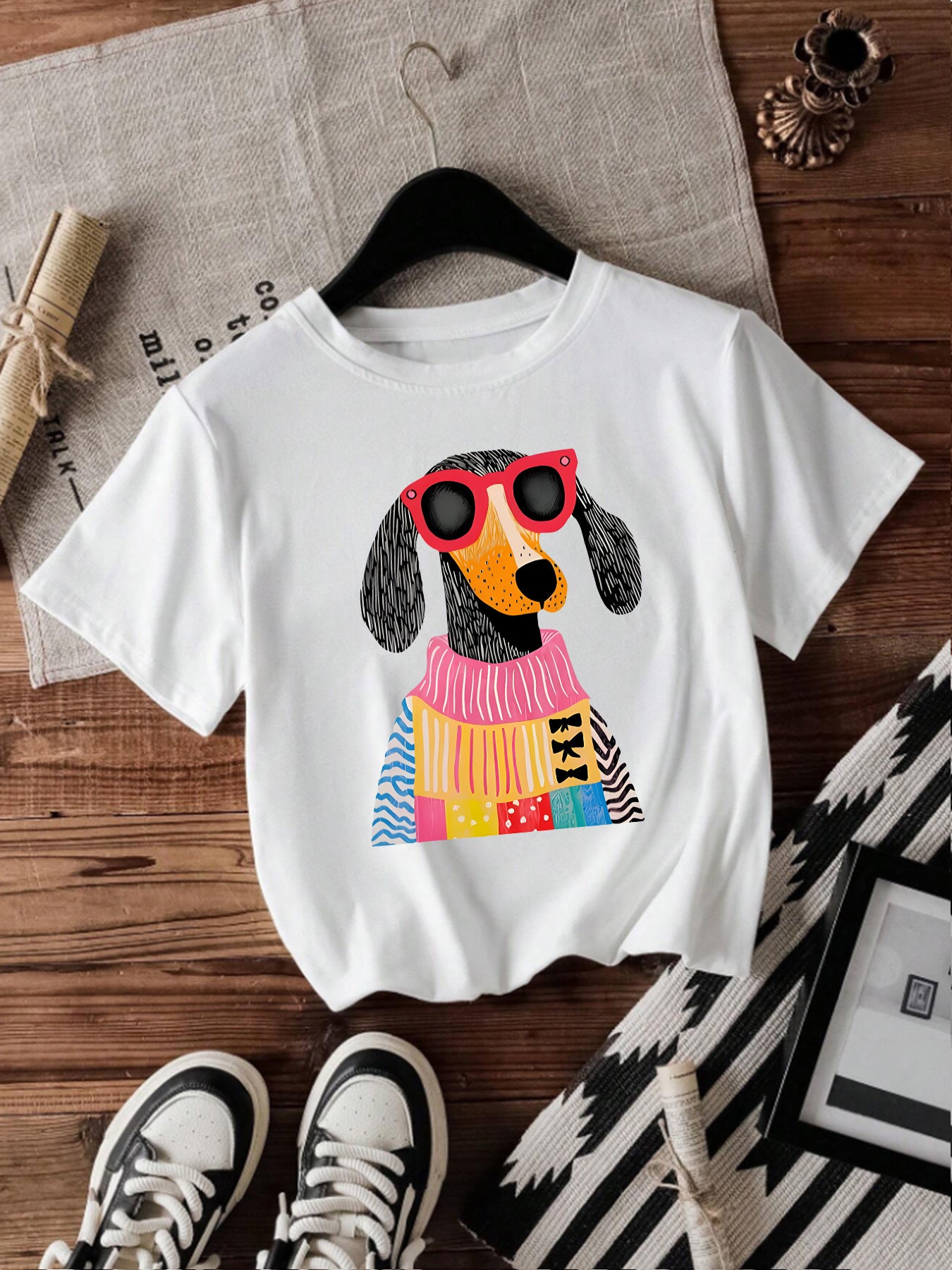 Dog Short Sleeved Female Pullover White Shirt