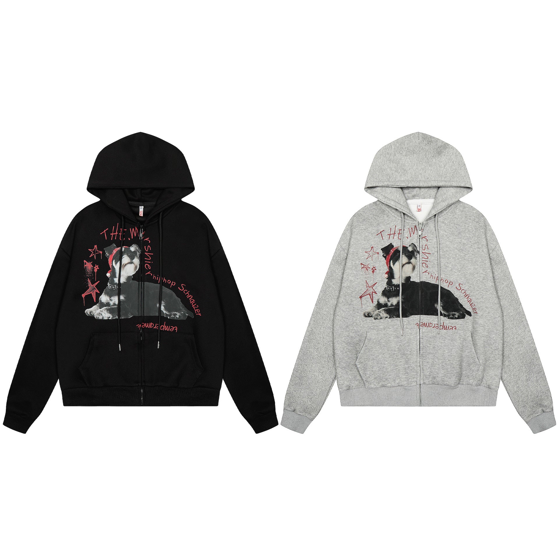 Dog Print Zipper Hoodie Black or Gray