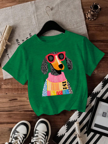 Green Dog Short Sleeved Female Pullover Shirt