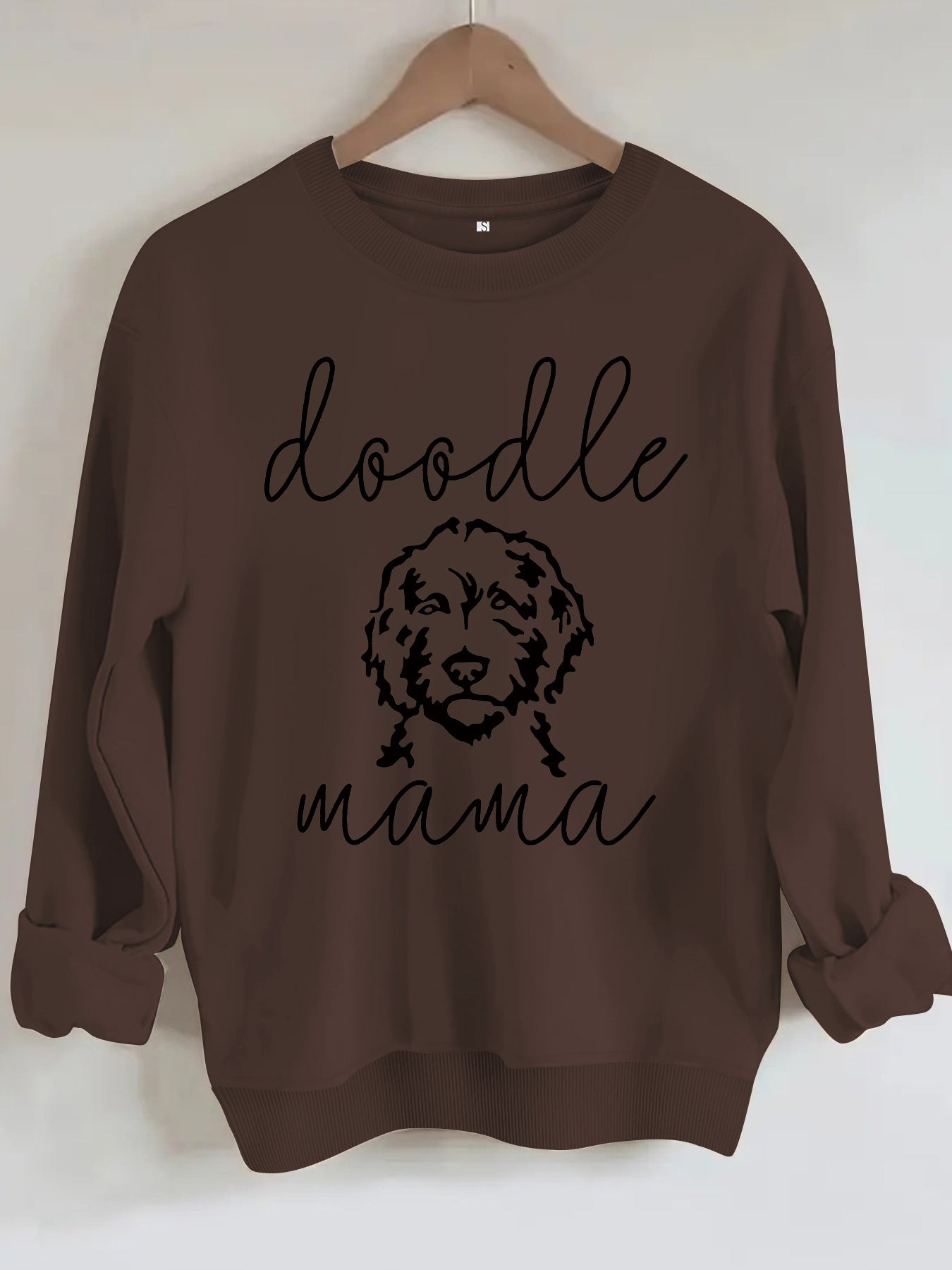 Sweatshirt with Loose Dog Print Bown Color