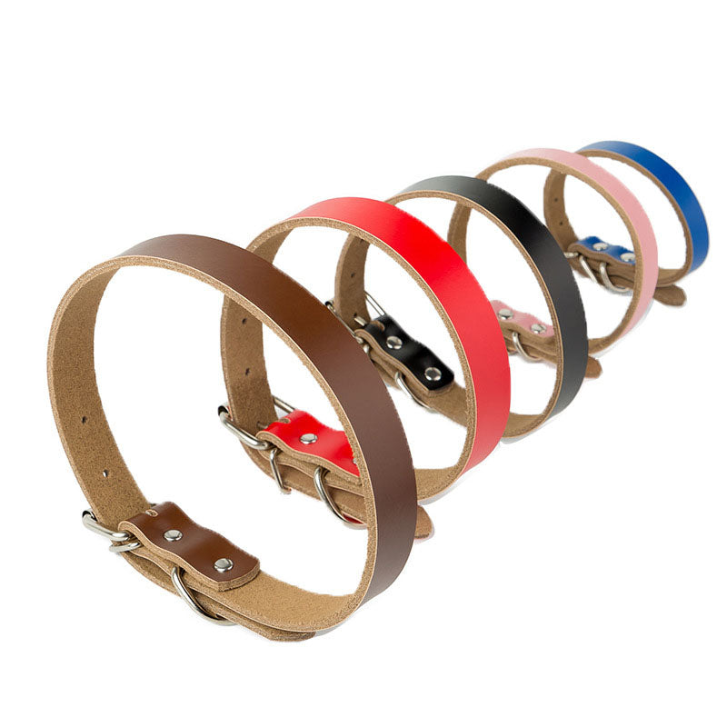Premium Genuine Leather Dog Collar and Chain for Medium and Large Dogs 5 Colors