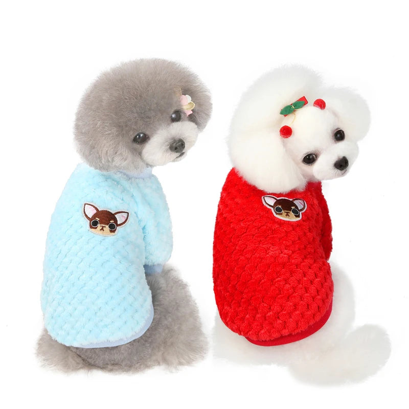 Winter Dog Plush Sweater Color Blue and Red