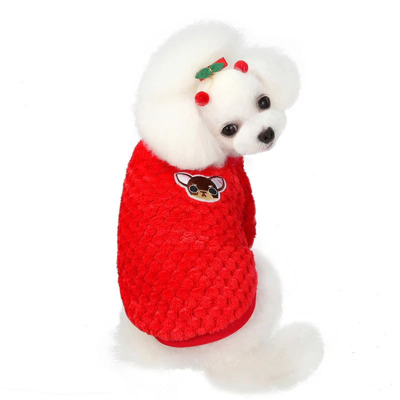 Winter Dog Plush Sweater Red Back View