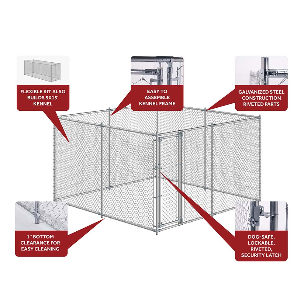 Lucky Dog® Galvanized Chain Link Kennel DIY Boxed 2in1 Kit - 10ft x 10ft or 5ft x 15ft