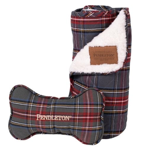 Pendleton Plaid Pet Throw and Bone Combo Set, 27" L X 36" W, Gray Stewart, One Size Fits All