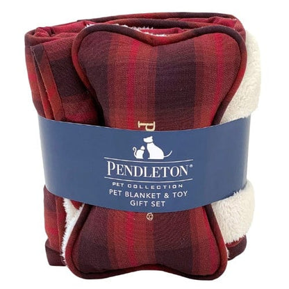Pendleton Plaid Pet Throw and Bone Combo Set, 27" L X 36" W, Red Ombre, One Size Fits All