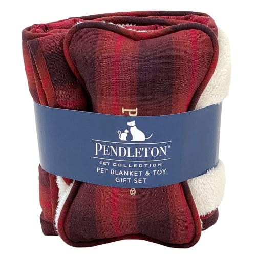 Pendleton Plaid Pet Throw and Bone Combo Set, 27" L X 36" W, Red Ombre, One Size Fits All