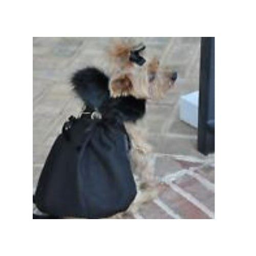 Wool Fur-Trimmed Dog Harness Coat - Black X-Small to X-Large
