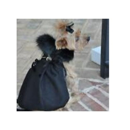 Wool Fur-Trimmed Dog Harness Coat - Black X-Small to X-Large