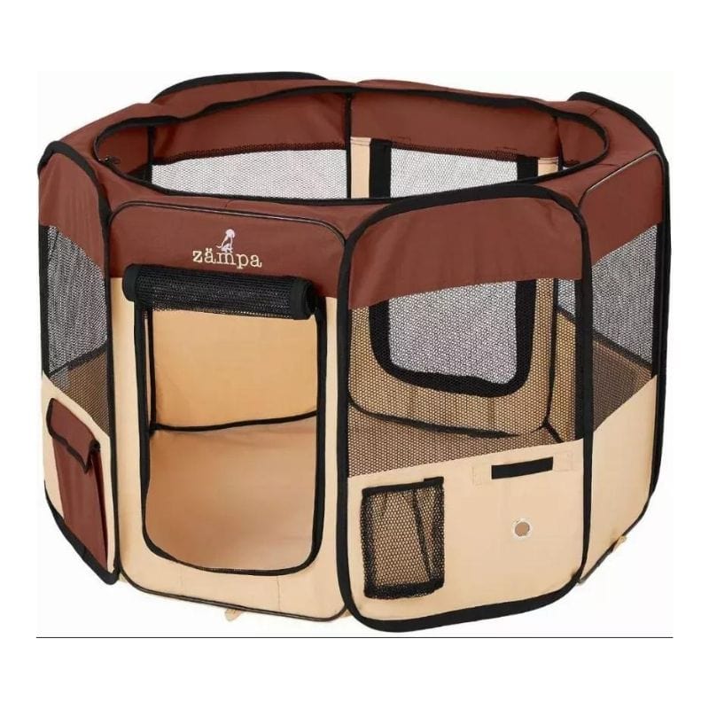 Zampa Pets Portable Foldable Playpen Exercise Pen Kennel Case Large - Brown