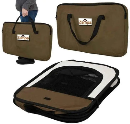 Zampa Pets Portable Foldable Playpen Exercise Pen Dog Kennel Case Small - Brown