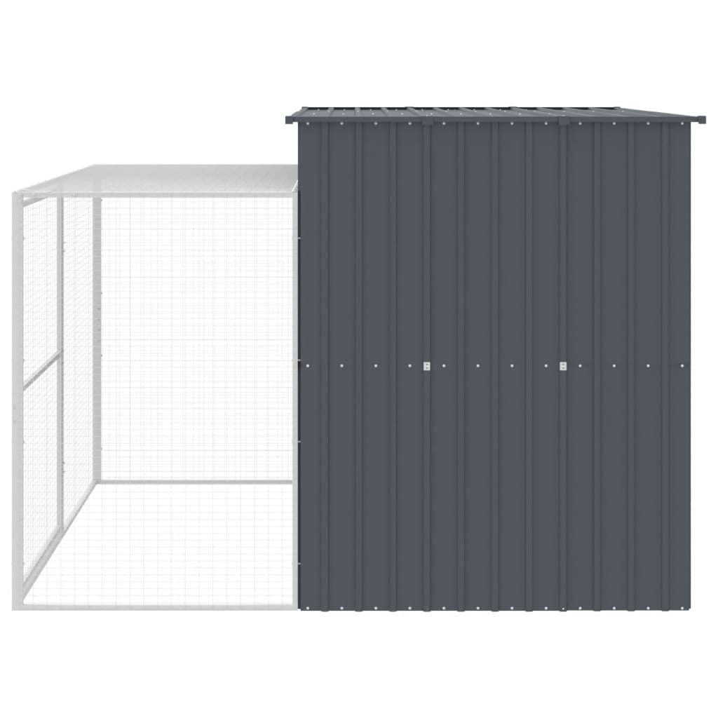 Dog House with Run Anthracite 84.3"x99.6"x71.3" Galvanized Steel Back View