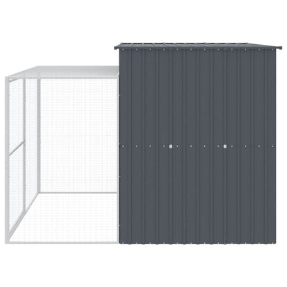 Dog House with Run Anthracite 84.3"x99.6"x71.3" Galvanized Steel Back View