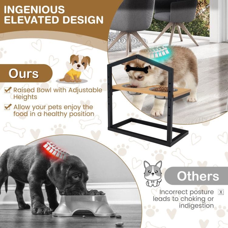 5 Heights Elevated Pet Feeder with 2 Detachable Stainless Steel Bowl Comparions