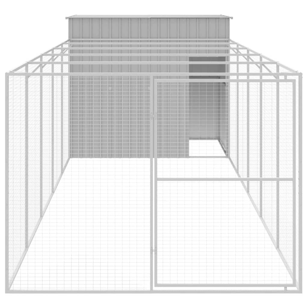 Dog House with Run Light Gray 84.3"x260.2"x71.3" Galvanized Steel front steel view