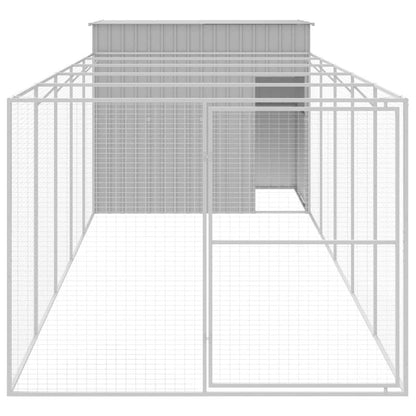 Dog House with Run Light Gray 84.3"x260.2"x71.3" Galvanized Steel front steel view