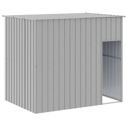 Dog House with Run Light Gray 84.3"x99.6"x71.3" Galvanized Steel Enclosure