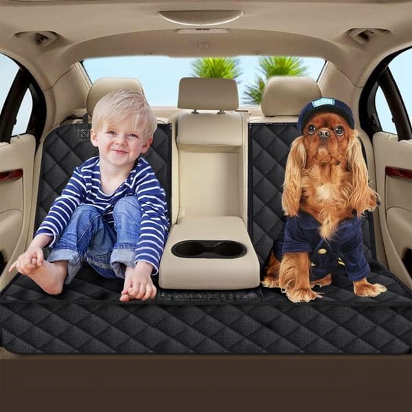 Dog Car Seat Cover, Back Seat Extender for Dogs,Dog Hammock for Car Backseat, Non Inflatable Dog seat Cover for Back seat,Hard Bottom Back Seat Protector for Cars,Trucs & SUVs Secure Straps