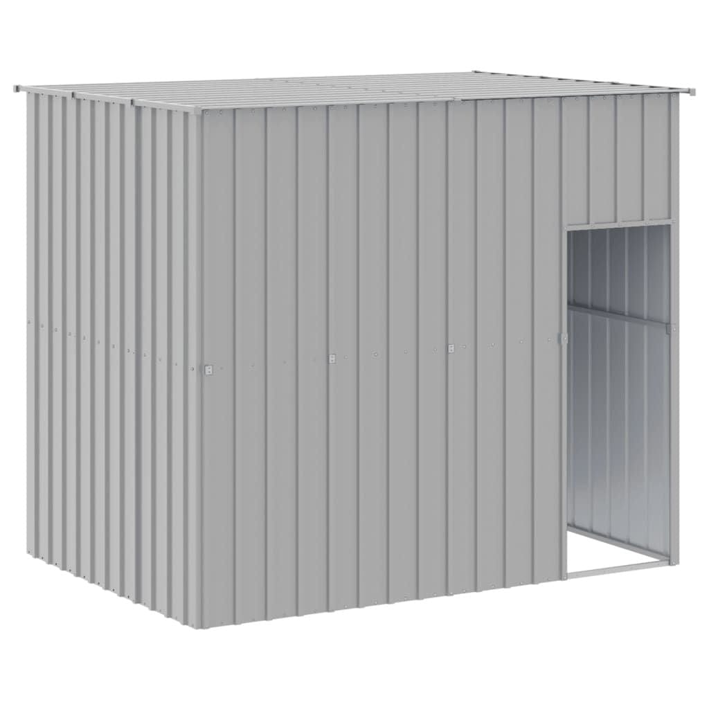 Dog House with Run Light Gray 84.3"x179.9"x71.3" Galvanized Steel Secure Door