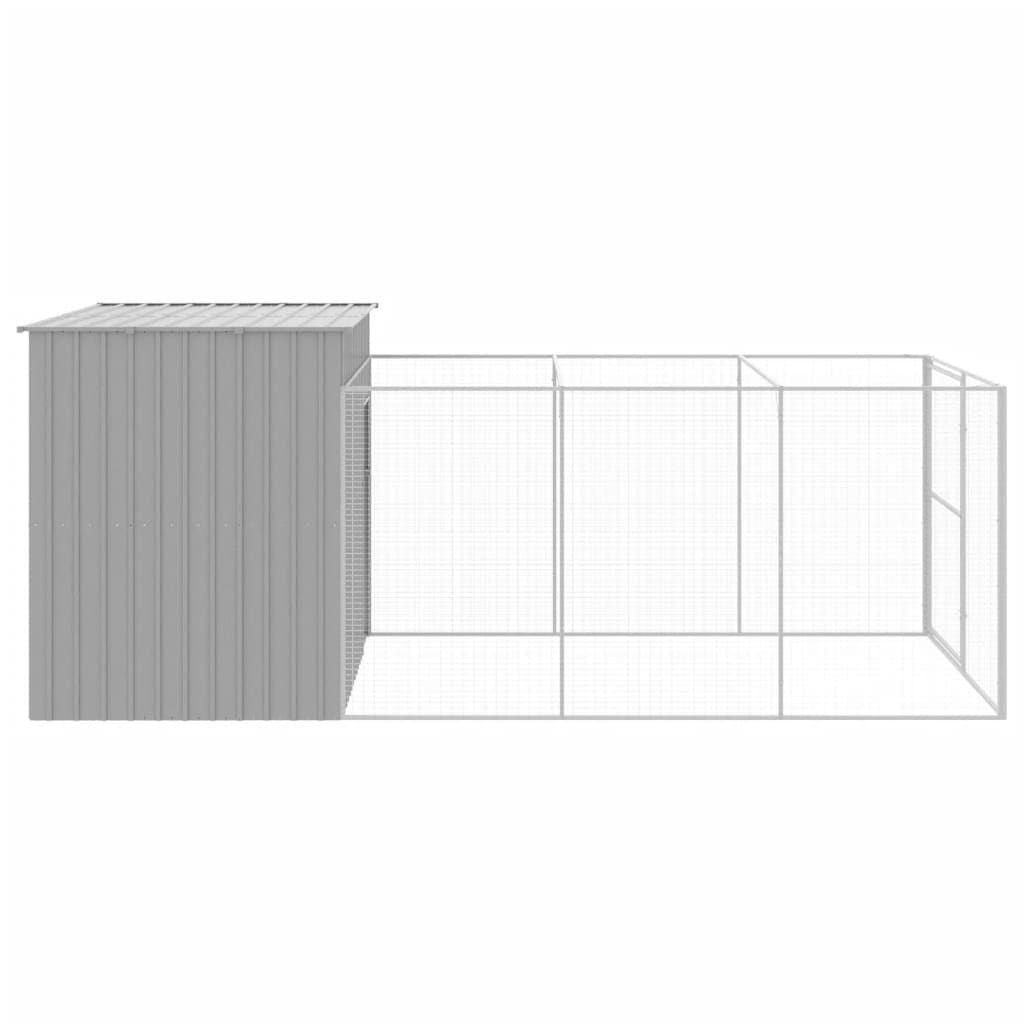 Dog House with Run Light Gray 84.3"x179.9"x71.3" Galvanized Steel Side View