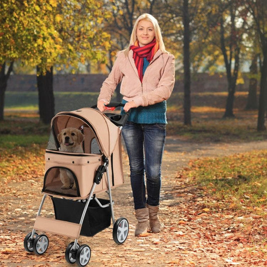 Folding Pet Stroller with Storage Basket
