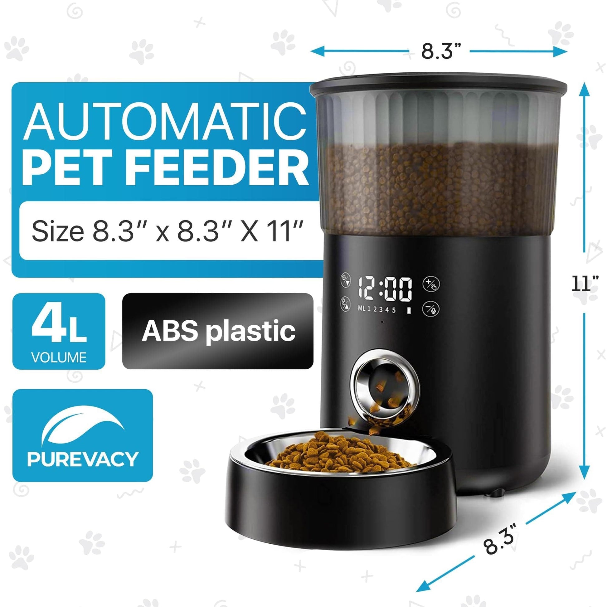 Automatic Cat Feeders for Indoor Cats with Timer. 4L Capacity Black Automatic Cat Feeder with Timer, Voice Recorder. Automatic Dog Feeder with Timer. 1-5 Meals.Cat Food Dispenser With Labels