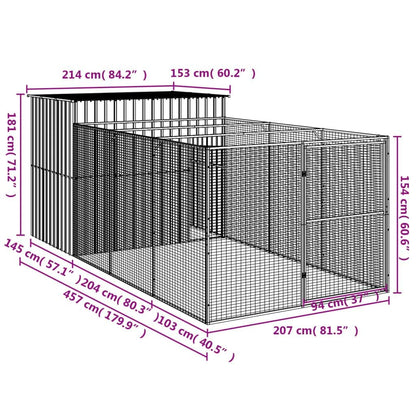 Dog House with Run Light Gray 84.3"x179.9"x71.3" Galvanized Steel Dimensions