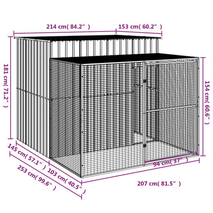 Dog House with Run Anthracite 84.3"x99.6"x71.3" Galvanized Steel Dimensions