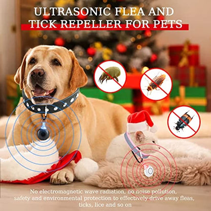 Ultrasonic; Natural; Chemical-Free Tick and Flea Repeller - Flea and Tick Treatment for Dogs; 2 pack; Ultrasonic Flea and Tick Repeller for Dogs and Cats Shown on Dog