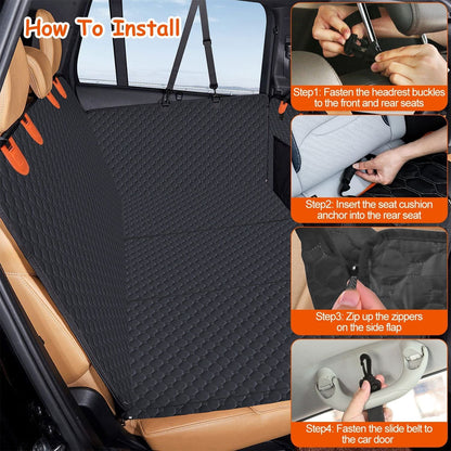 Dog Car Back Seat Cover With Zipper Mesh Window Storage Bags Waterproof 600D Oxford Cloth Car Seat Protector With Slide Flaps For Cars Trucks SUVs Zippers for Ease