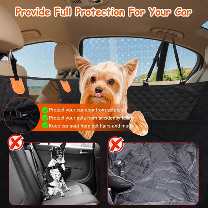 Dog Car Back Seat Cover With Zipper Mesh Window Storage Bags Waterproof 600D Oxford Cloth Car Seat Protector With Slide Flaps For Cars Trucks SUVs  Protects Door