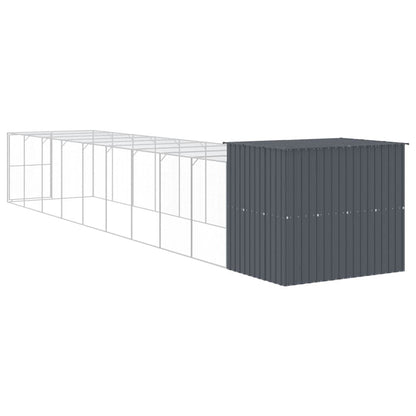 Dog House with Run Anthracite 84.3"x420.9"x71.3" Galvanized Steel enclosed area