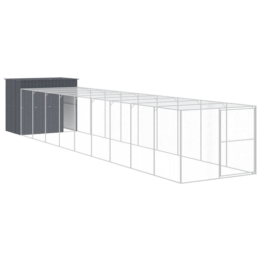 Dog House with Run Anthracite 84.3"x420.9"x71.3" Galvanized Steel   Outdoor view